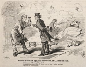Scène op Union Square, New York, op een marsdag