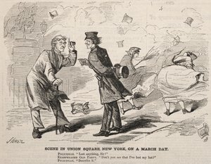 Scène op Union Square, New York, op een maartse dag, 1860