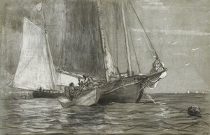 Schoener voor anker, 1884 door Winslow Homer