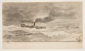 Zeegezicht met vissersboot, Cullercoats, Engeland