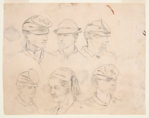 Zes studies van soldatenhoofden door Winslow Homer