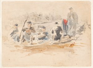 Zittende soldaten in een groep door Winslow Homer