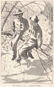 Schommelen aan een berkenboom, uit Onze Jonge Mensen, juni 1867