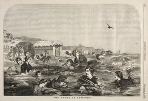 De baden in Newport, 1858 door Winslow Homer