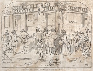 De "Cold Term," Boston - Scène, hoek Milk en Washington Streets door Winslow Homer