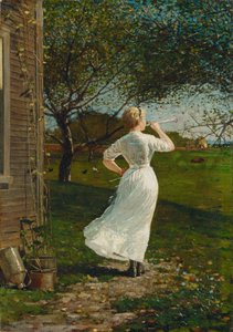 Het dinerhoorn (de hoorn blazen aan zee) door Winslow Homer