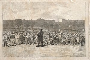 Fourth of July op Tompkins Square, New York - "De Sogers komen eraan". door Winslow Homer