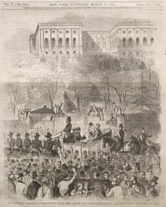 De Inhuldigingsprocessie in Washington passeert de poort van de Capitoolgronden, 1861 door Winslow Homer