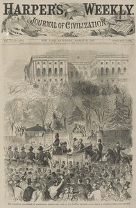 De Inaugurale Processie in Washington die de Poort van het Capitoolterrein Passeert, 1861 (naar een schets van onze speciale kunstenaar) door Winslow Homer