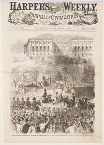 De inaugurele processie in Washington passeert de poort van de Capitol Grounds, uit Harper