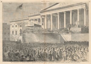 De inauguratie van Abraham Lincoln als president van de Verenigde Staten, bij het Capitool, Washington, 4 maart 1861; uit Harper door Winslow Homer