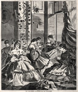 De oorlog - Havelocks maken voor de vrijwilligers, 1861