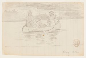 Drie Mannen in een Kano, Il Manigne, Quebec door Winslow Homer