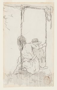 Twee meisjes op een schommel door Winslow Homer