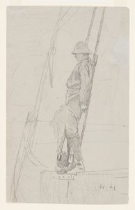 Jonge Man Leunend Tegen Zeilboot Takelwerk door Winslow Homer