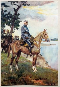 Ruiterportret van Maarschalk Jozef (Joseph) Klemens Pilsudski (1867-1935) op zijn favoriete paard Kasztanka door Wojciech Kossak