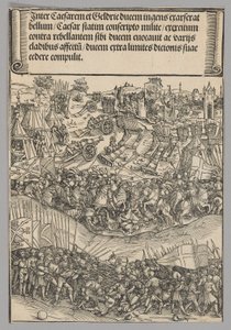 Oorlog met Gelders, plaat 5 uit Historische scènes uit het leven van keizer Maximiliaan I vanaf de triomfboog door Wolf Traut