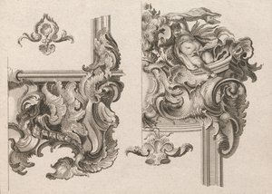 Suggestie voor de Decoratie van de Onderste Rechter- en Bovenste Rechterkant van een Altaarframe, Gedrukt ca. 1750-56