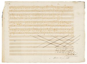 Autograaf Muziekmanuscript, Twee Duitse Kerkelijke Liederen, K.343 door Wolfgang Amadeus Mozart