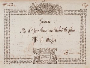 Frontispice van sonate voor fortepiano en viool door Mozart door Wolfgang Amadeus Mozart