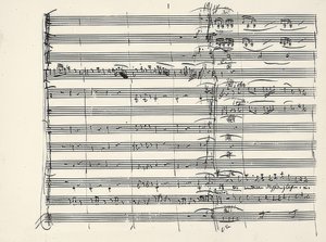 Wolfgang Amadeus Mozart (1756-1791) Oostenrijkse componist. Autograaf van het slot van de Feuermuziek en het begin van het duet van Pamina en Tamino (Wij wandelden door vuurgloed) uit Die Zauberflöte. 1791 door Wolfgang Amadeus Mozart