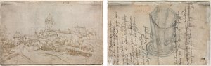Zicht op een Kasteel (recto); Achtzijdige Beker (verso) door Wolfgang Huber