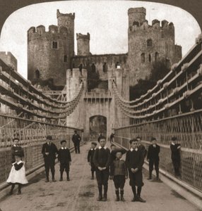 Conway, Wales, middeleeuws kasteel en brug, 1901