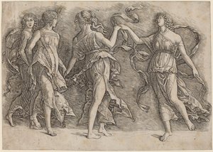 Vier Dansende Muzen door Workshop of Andrea Mantegna