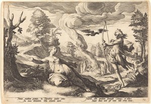 Apollo doodt Coronis door Workshop of Hendrick Goltzius, after Hendrick Goltzius