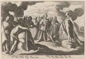 Jupiter en de Goden Vragen Helios om de Controle over de Strijdwagen te Hervatten door Workshop of Hendrick Goltzius, after Hendrick Goltzius