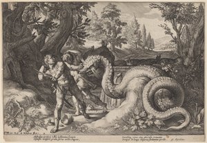De draak die de metgezellen van Cadmus verslindt