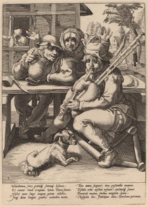 De Doedelzak Moet Gevuld Worden door Workshop of Hendrick Goltzius, after Karel van Mander I
