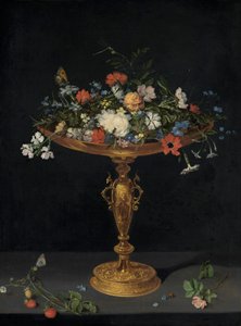 Bloemen in een tazza op een richel door Workshop of Jan Brueghel the Elder