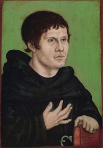 Duits: Posthumes Bildnis Martin Luthers (1483-1546) als Augustinermönch Postuum portret van Maarten Luther als Augustijner monnik door workshop of Lucas Cranach the Elder