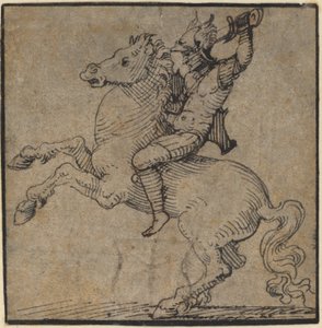 Krijger in Renaissance Harnas op een Steigerend Paard door Workshop of Peter Vischer the Younger