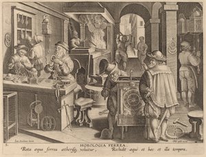 Horologia Ferrea (IJzeren Klokken) door Workshop of Philip Galle after Jan van der Straet