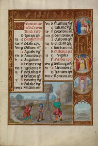 Werken in een wijngaard; Dierenriemteken Vissen door Workshop of the Master of James IV of Scotland