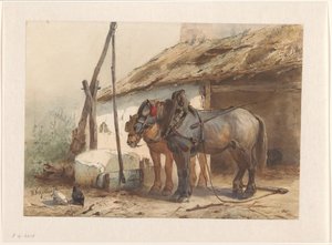 Twee paarden staand voor een stal door Wouter  Verschuur