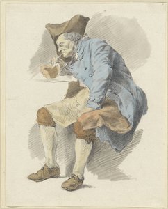 Zittende man steekt zijn pijp aan een test aan door Woutherus Mol