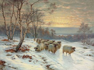 Een Herder met zijn Kudde in een Winterlandschap