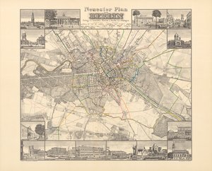 Historische kaart van Berlijn, uitgegeven door Verlag von Gebrueder Rocca, Berlijn 1838
