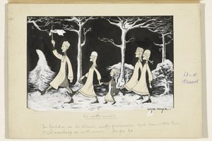 Henk, Anne, Hans, Noor en Elly marcheren door de sneeuw door Wybo Meijer (signed by artist)