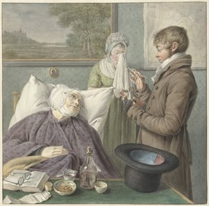 Arts bezoekt een zieke oude vrouw in bed door Wybrand Hendriks (attributed to)