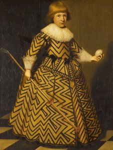 Portret van een jongen met een kolfstok door Wybrand de Geest (I)