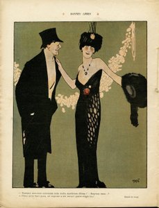 Illustratie van Xavier Gose (1876-1915) in Le Lire, 06/02/09 - Goede vrienden - Liefde, Mode, Bloemen door Xavier Gose