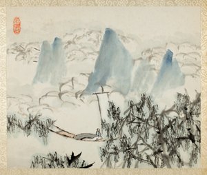 Landschap met figuur, uit een album van Landschappen en Kalligrafie voor Liu Songfu