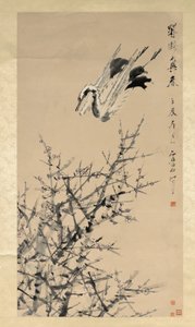 Pruimenbloesems, kraanvogel en lente, Qing-dynastie door Xugu