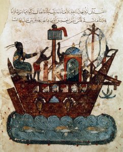 Abu Zayd en Al-Harith varen van Basra naar Oman, miniatuur uit Maqamat van al-Hariri (De Bijeenkomsten), c.1240