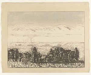 Oorlogslandschap door Yamagishi Kazue (signed by artist)
