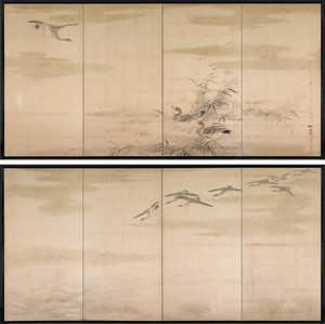 Ganzen, Riet en Water door Yamamoto Baiitsu